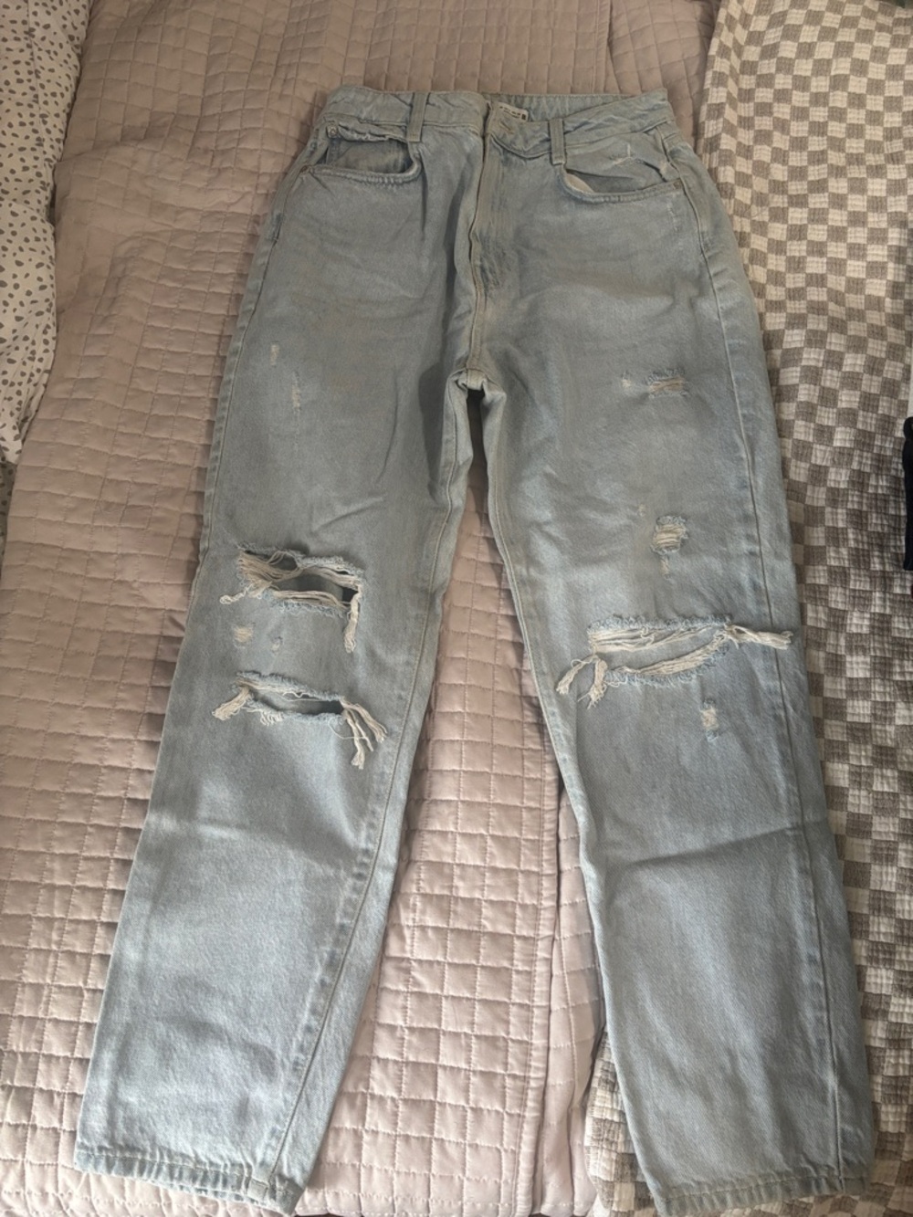 Zara Light Blue Distressed High-Rise Jeans